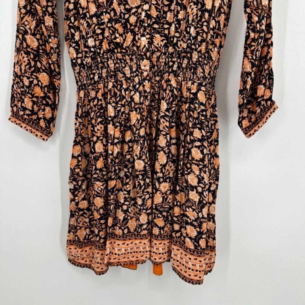 Faherty Montara Wonderlust Floral Long Sleeve Summer Dress in Dark Navy/Orange - Picture 9 of 10